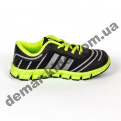 Детские кроссовки Adidas черно-зеленые шнурок