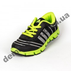 Детские кроссовки Adidas черно-зеленые шнурок