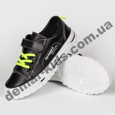 Детские кроссовки кеды Apawwa VC72-1 BLACK черно-зеленые 25-30