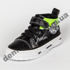 Детские кроссовки кеды Apawwa VQ71-1 BLACK черно-зеленые 31-36