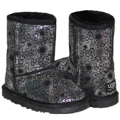 Детские угги UGG  KIDS CLASSIC SHORT (черные накатка UGG )