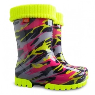 Детские резиновые сапоги DEMAR TWISTER LUX FLUO e ( мозаика черно-розовая )